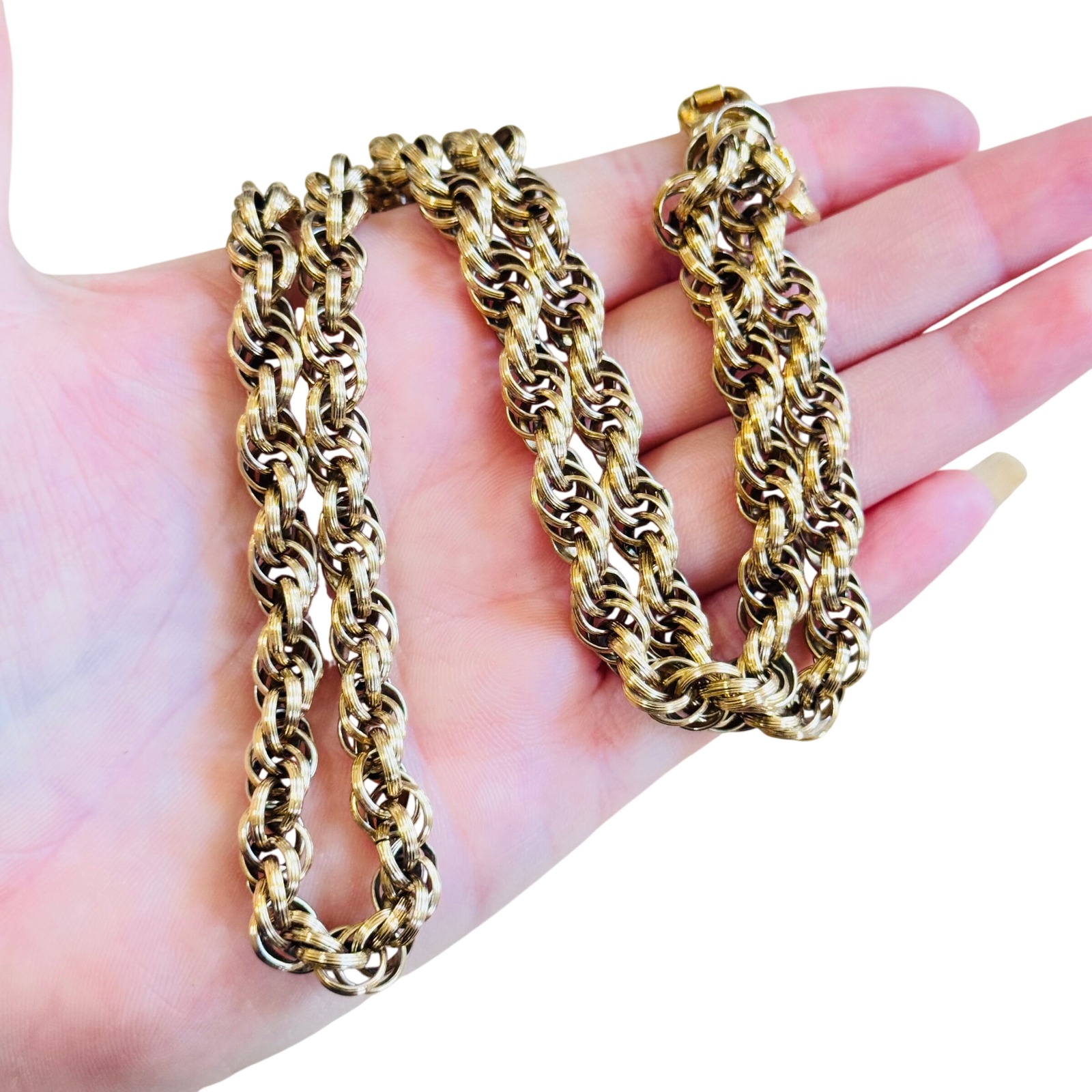Monet Rope Chain Necklace Vtg Gold Tone Bold 60s Statement 24"